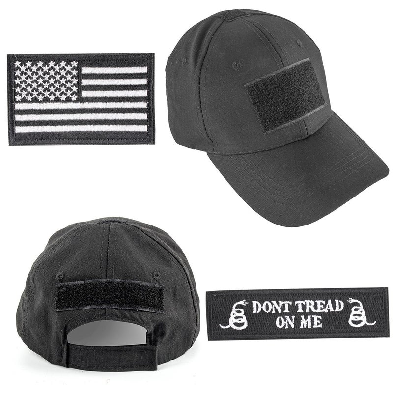 GES Tactical Hat for Men Adjustable Operator Cap with Hook and Loop Panels, Includes USA Flag Patches, Military Baseball Capï¼ˆBlack - Image 1